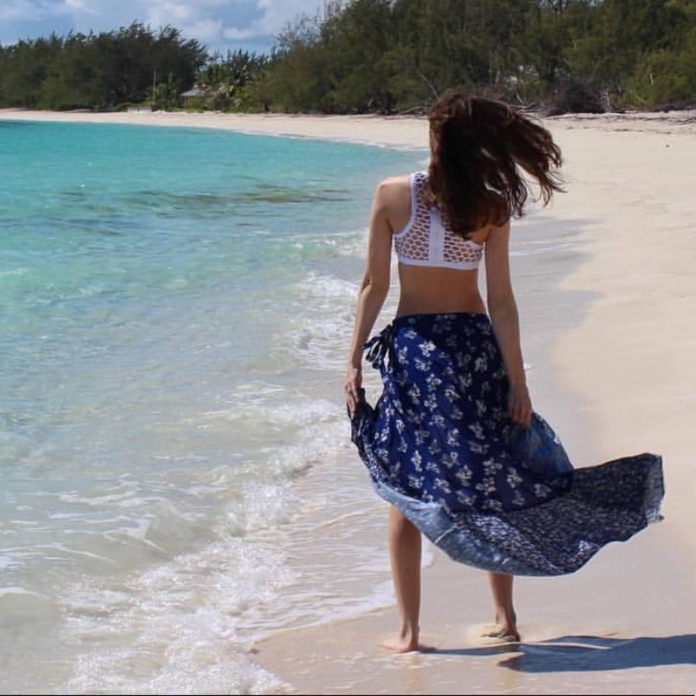 Navy floral wrap skirt